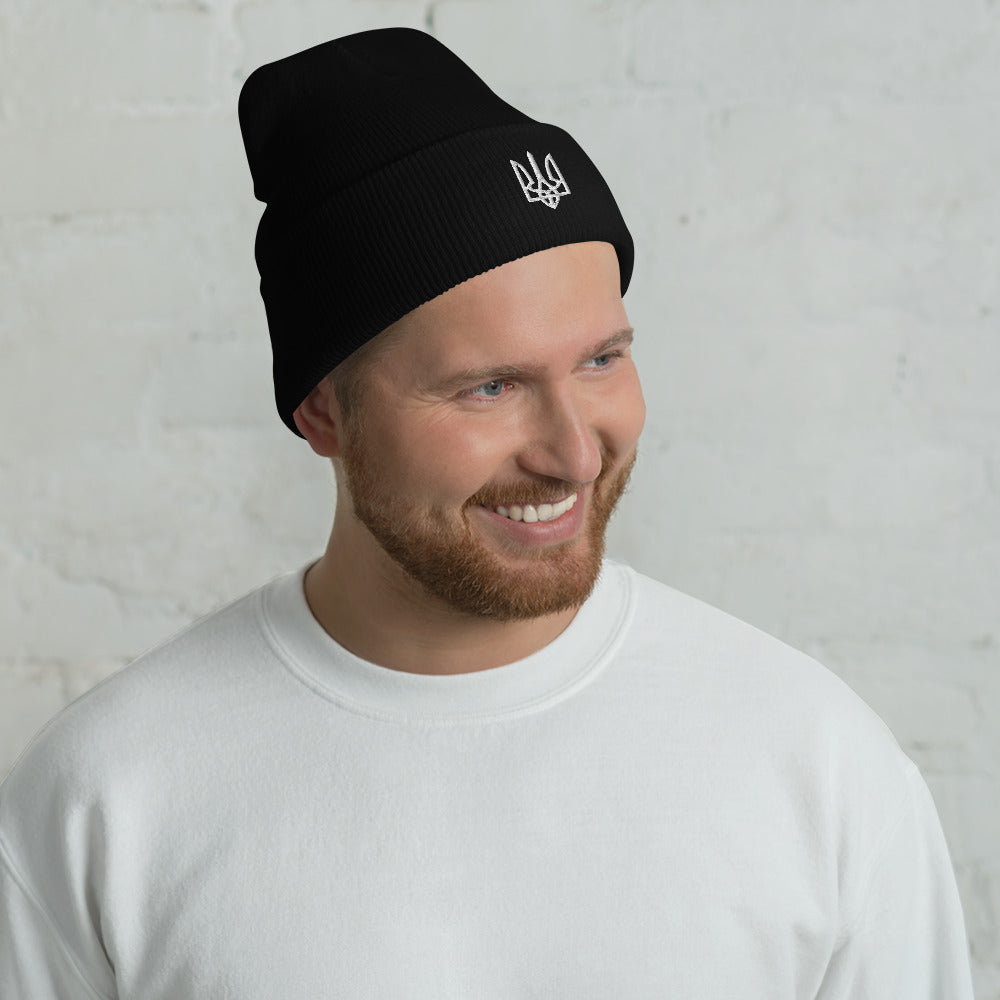 Trident of Freedom White Cuffed Beanie Embroidery