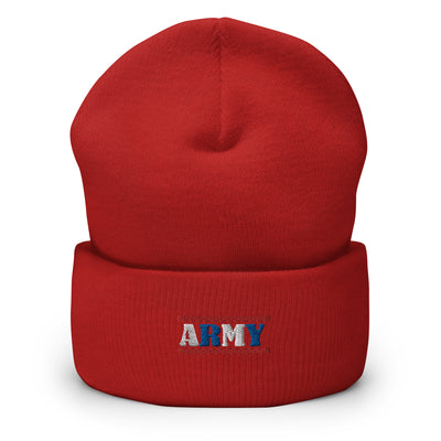 Army Colored Cuffed Beanie Embroidery